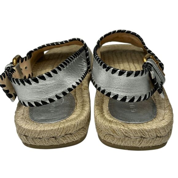 Gucci Pilar GG Espadrille Sandals EU 37 US 7 Metallic Silver Slingback Logo - Picture 10 of 14